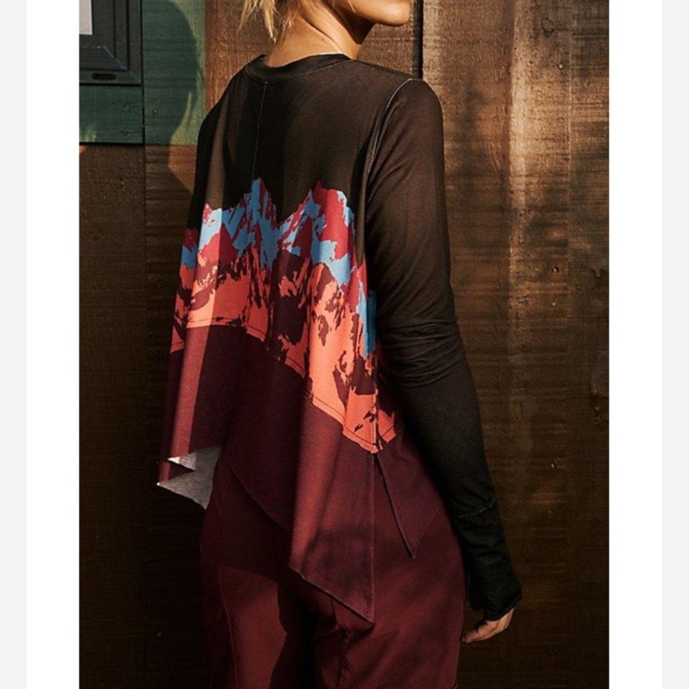 Free People Movement Tempo Printed Brown Long Sleeve Tee View 2